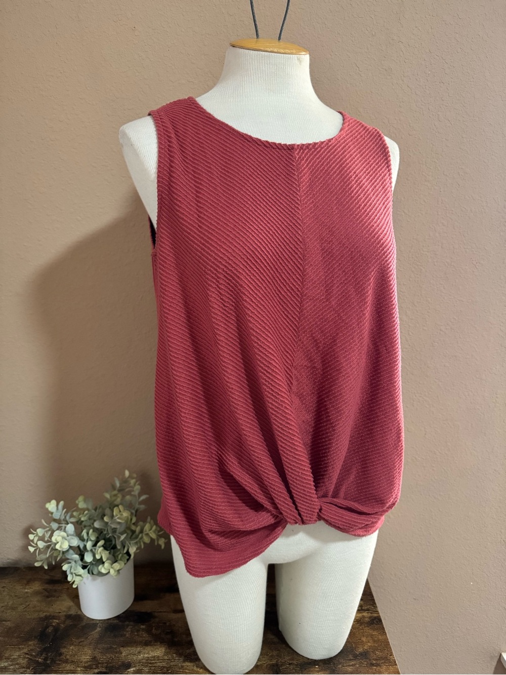 Anthropologie W5 Twist-Knot Textured Tank Top - Dusty Rose